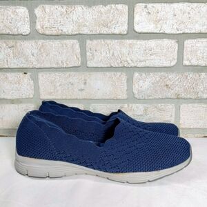 Skechers Seager Stat Navy Blue Slip On Flats Size 10 Knit Lightweight Casual